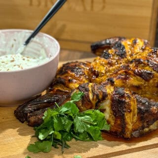 Baked Korma Spatchcock Chicken with Garlic Raita